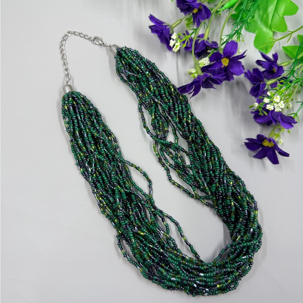 Vintage Multi Strand Green Beaded Statement Necklace